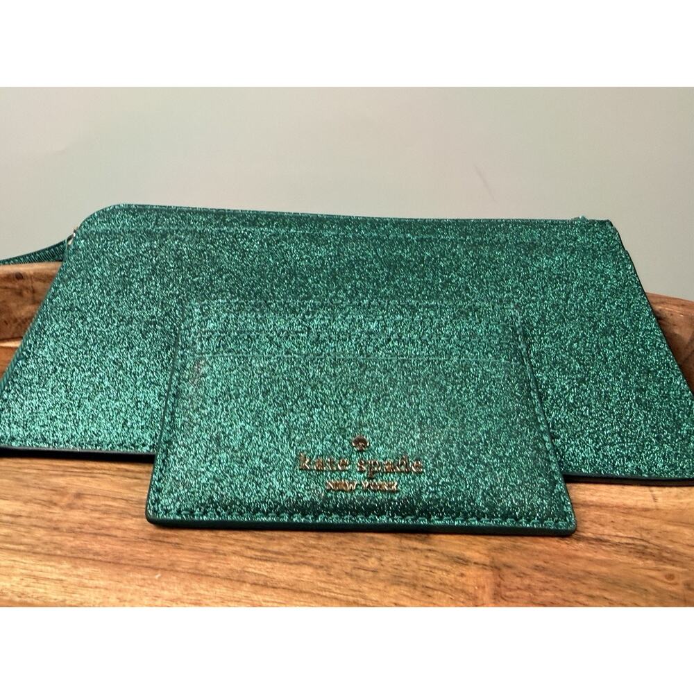 Kate Spade Lucy Glitter Medium L-Zip Teal Green Wristlet KE454 Wallet Defects